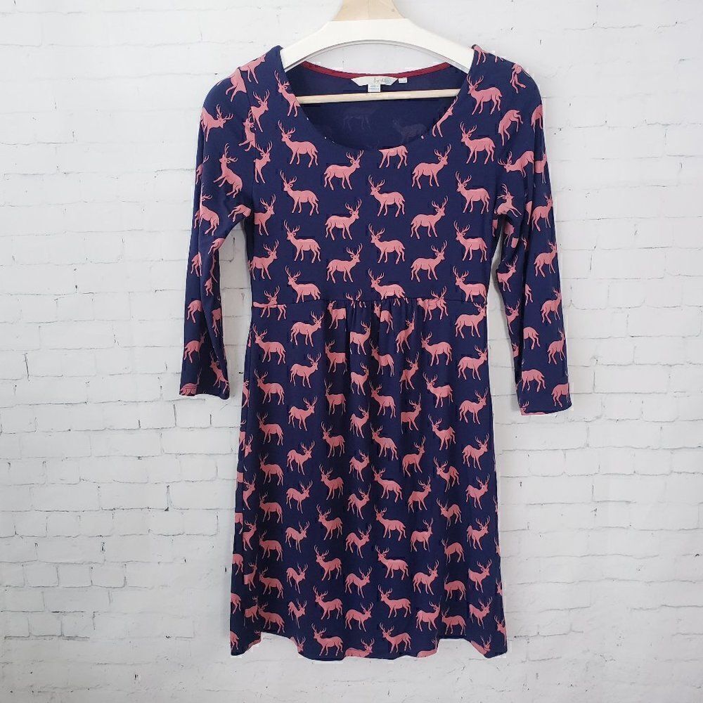 Boden Oh Deer Jersey Knit Navy Blue Printed Novelty Dress Size 6